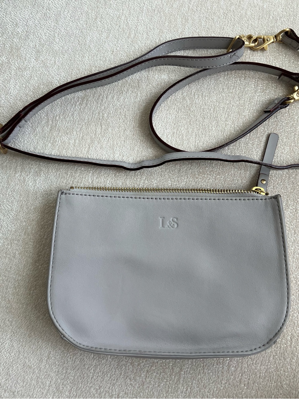 Lo & Sons Light Gray Leather Crossbody with Gold Hardware